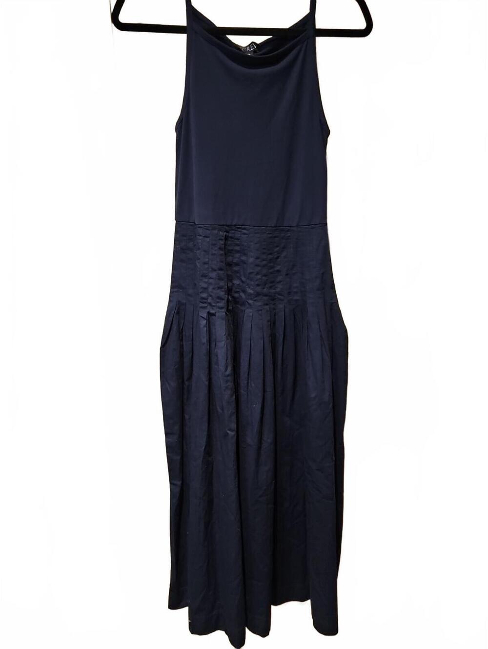 J. CREW Pintuck Maxi Tank Dress Solid Navy Blue Midi Pleated  XS. NWT